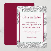 Weinrote Vintage Blumenzehen retten das Datum