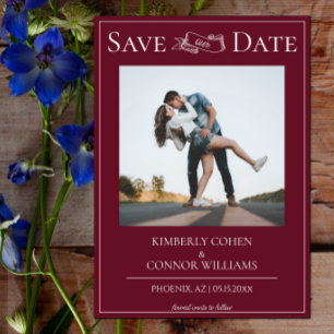 Weinrotes modernes Foto Save the Date