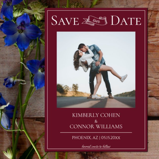 Weinrotes modernes Foto Save the Date (Wine Red Modern Photo Save the Date)