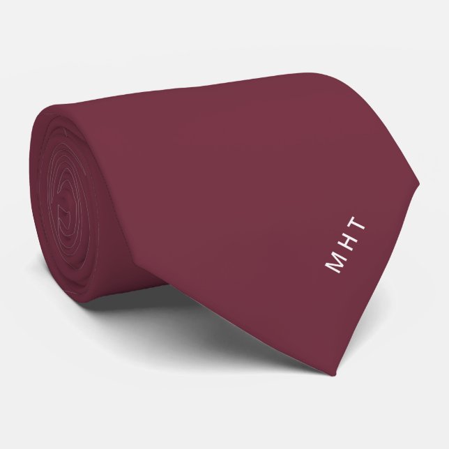 Weinrotes modernes Initialen-Minimalistisches Mono Krawatte (Gerollt)