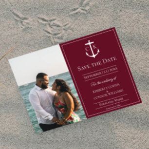 Weinrotes Nautisches Monogramm Foto Save the Date