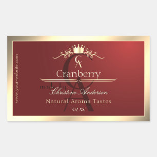 Weinrotes Produktetikett mit Goldrahmen-Monogramm Rechteckiger Aufkleber
