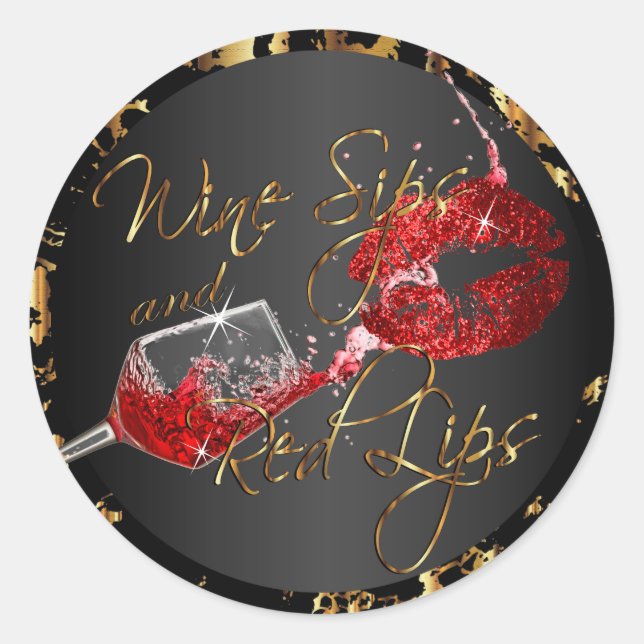 Weinstöcke und rote Lippen Runder Aufkleber (Vorderseite)