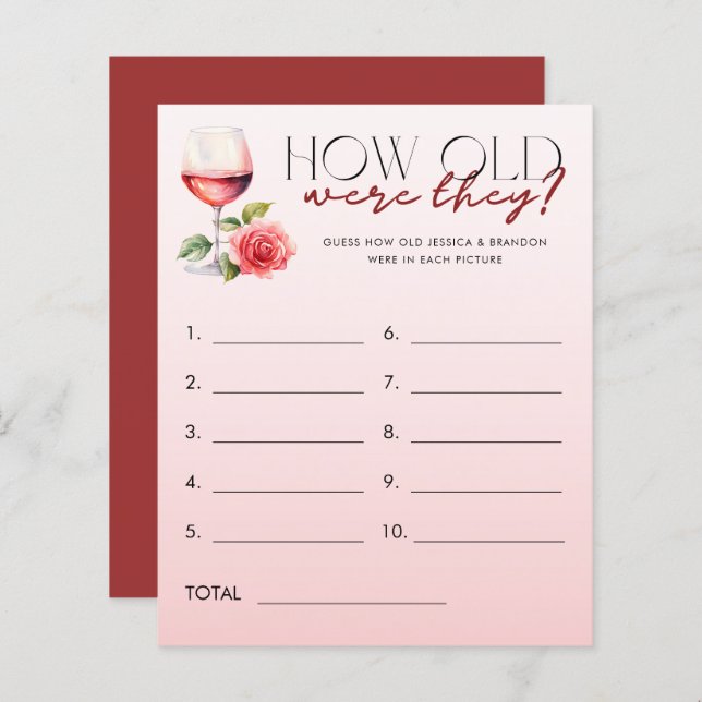 Weinthema schätzt, wie alt Bride Groom Foto Game (Vorne/Hinten)