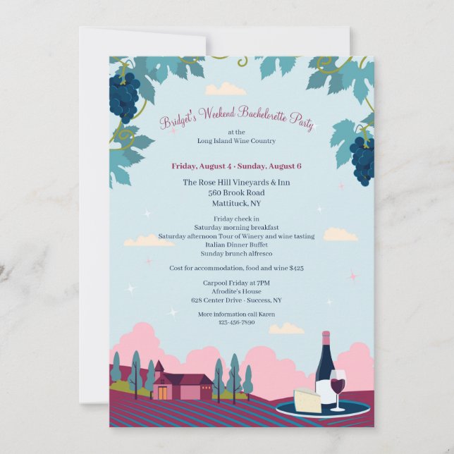 Weintour Junggeselinnen-Abschied Einladung (Vorderseite)