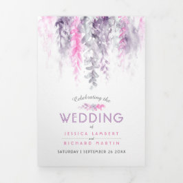 Weintrauben indigo lila Hochzeit in Rosa Dreifach-gefaltete Programmkarte