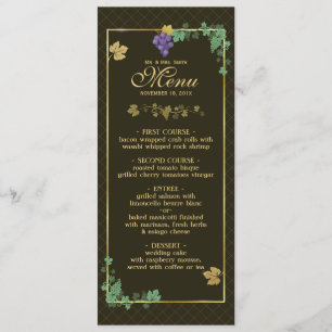 Weintrauben mit Gold Frame Wedding Menu Card Menükarte