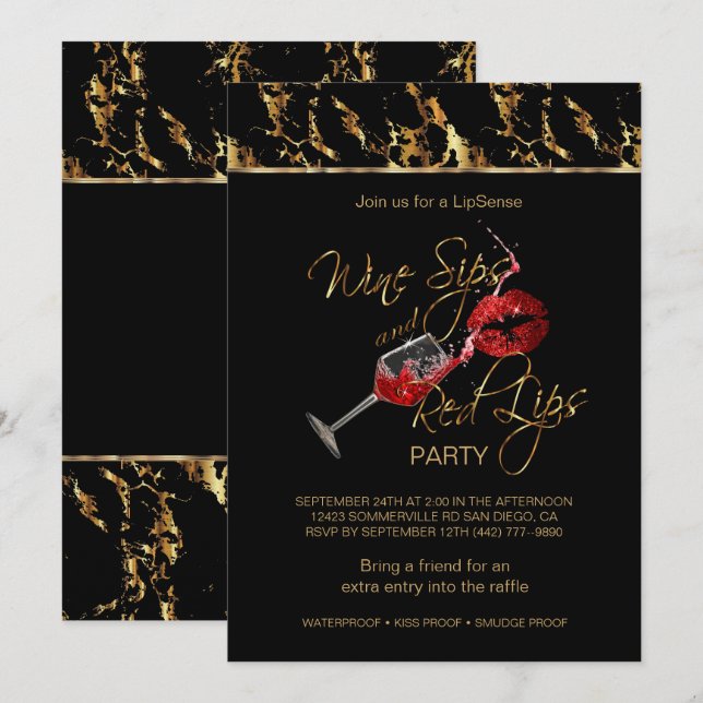 Weintrauben und Rote Lippen Lipsense Party Einladung (Vorne/Hinten)