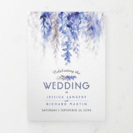 Weintrauben Winterblau-graue Wasserfarbenhochzeit Dreifach-gefaltete Programmkarte