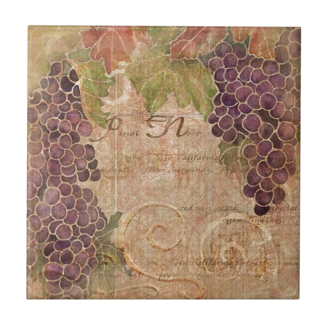 Weintrauben Wohngestaltung Wasserfarbe Fliese (Vorderseite)