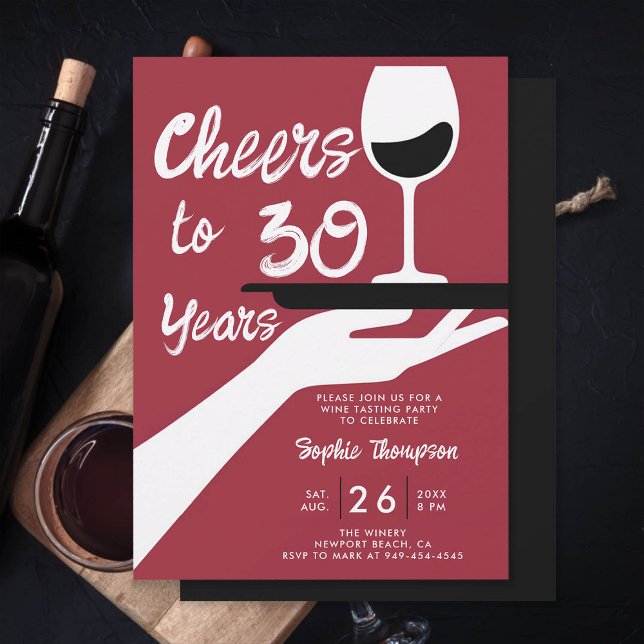 Weinverkostung Eleganter Lässiger Weinkeller 30. G Einladung (wine tasting 30th birthday invitation for women winery vintage retro burgundy red elegant casual)