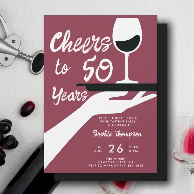 Weinverkostung Eleganter Lässiger Weinkeller 50. G Einladung (wine tasting 50th birthday invitation for women winery vintage retro burgundy red elegant casual)