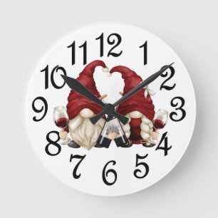 Weinzeit-Gnome Runde Wanduhr