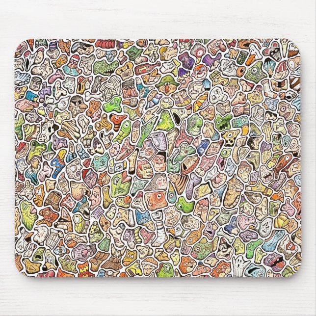 Weird Cartoon Faces Color Drawing Computer Mousepad (Vorne)