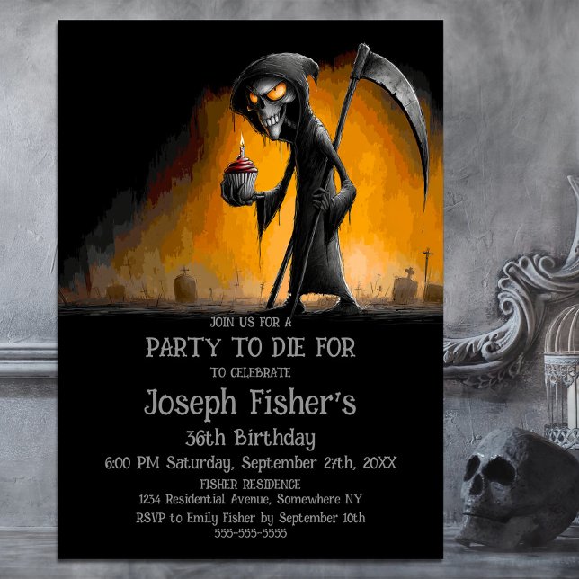 Weird Grim Reaper with Cupcake Birthday Party Einladung (Von Creator hochgeladen)