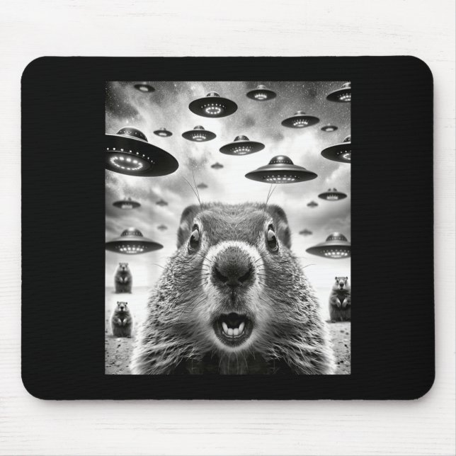 Weird Groundhogs Selfie With Alien Ufo Funny Groun Mousepad (Vorne)