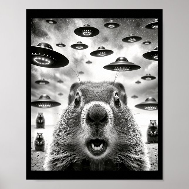 Weird Groundhogs Selfie With Alien Ufo Funny Groun Poster (Vorne)