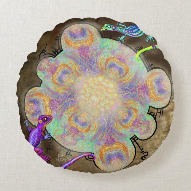 Weird Lizards Rundes Kissen (Vorderseite)