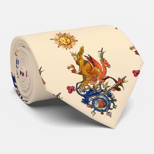 WEIRD MEDIEVAL BESTIARY,ALCHEMIST,RED DRAGON ,SUN  KRAWATTE (Gerollt)