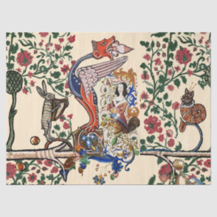 WEIRD MEDIEVAL BESTIARY Dragon and Spinning Harpy Seidenpapier