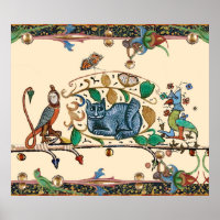 WEIRD MEDIEVAL BESTIARY HUNTER CAT, BIRD, FALCON