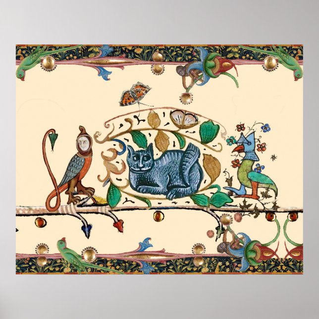 WEIRD MEDIEVAL BESTIARY HUNTER CAT, BIRD, FALCON POSTER (Vorne)
