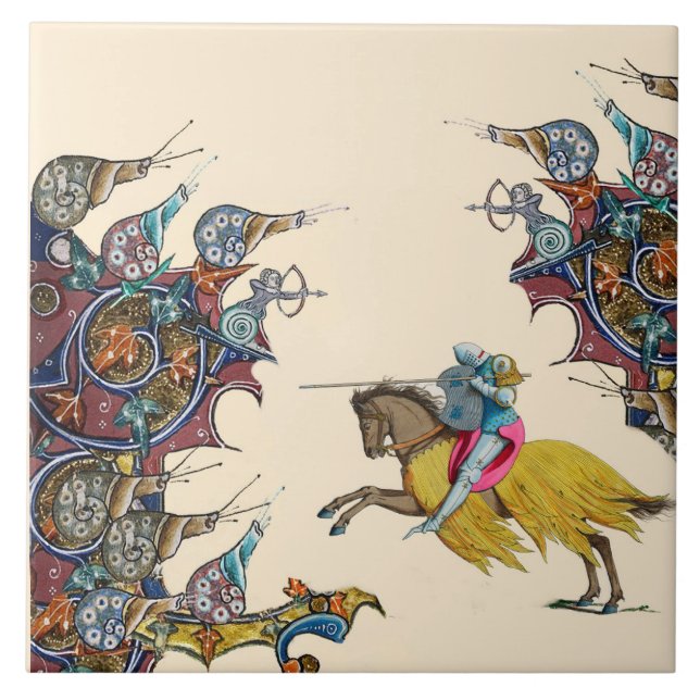 WEIRD MEDIEVAL BESTIARY Knight Fights Riesensnails Fliese (Vorderseite)