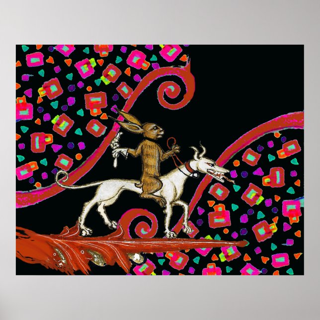 WEIRD MEDIEVAL BESTIARY Rabbit Reiten eines weißen Poster (Vorne)