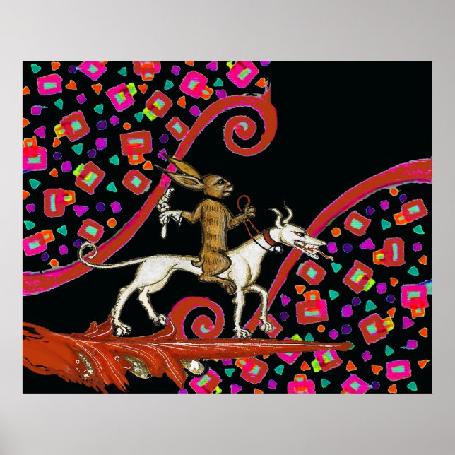 WEIRD MEDIEVAL BESTIARY Rabbit Reiten eines weißen Poster (Vorne)