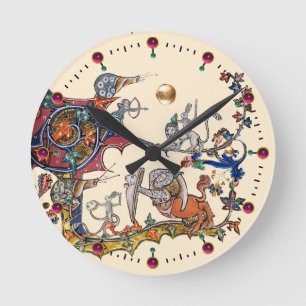 WEIRD MEDIEVAL BESTIARY WAR Snails ,Killer Rabbit Runde Wanduhr