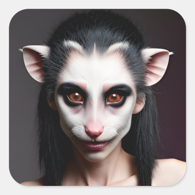 Weird Opossum Girl Quadratischer Aufkleber (Vorderseite)