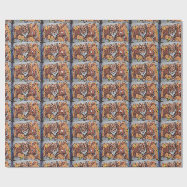 Weird Orange Tiger Fish Graffiti Geschenkpapier (Flach)