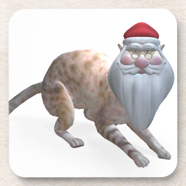 Weird Santa Claus Tiger Cat Getränkeuntersetzer (Vorderseite)