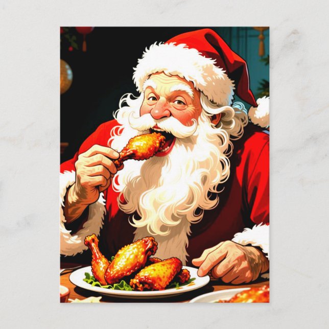 Weird Santa Eating Chicken Postkarte (Vorderseite)