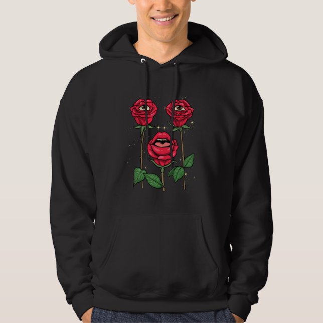 Weirdcore Aesthetic Peeping Red Roses Flower Flora Hoodie (Vorderseite)