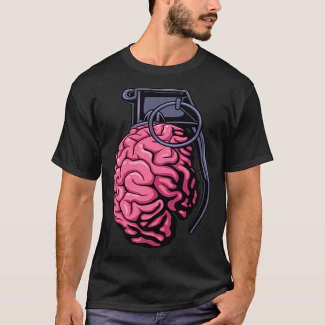 Weirdcore Brain Grenade Surreal Military Soldier V T-Shirt (Vorderseite)