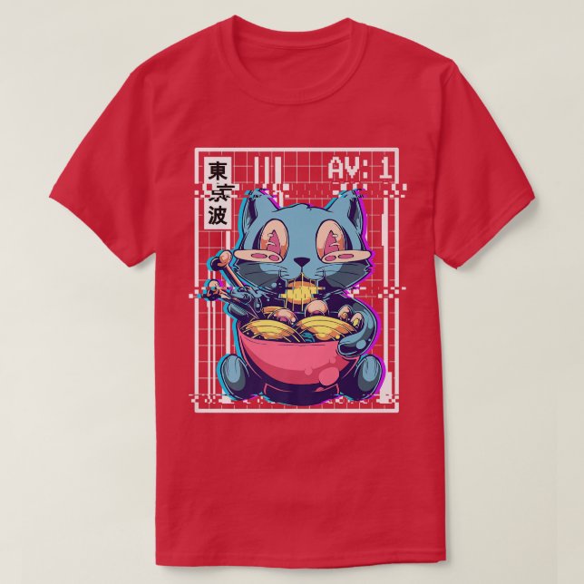 Weirdcore Cat Ramen Glitch Vaporwave Ästhetische P T-Shirt (Design vorne)