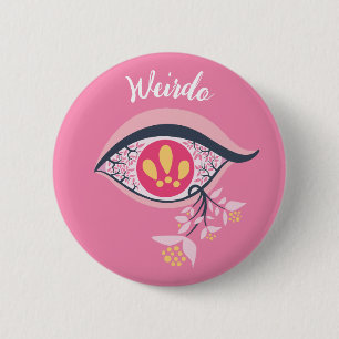 Weirdo Trippy Eye Pink Floral Psychedelic Button
