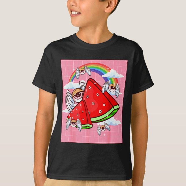 Weirore Aesthetic Kawaii Watermelon Eyes Winged Ey T-Shirt (Vorderseite)