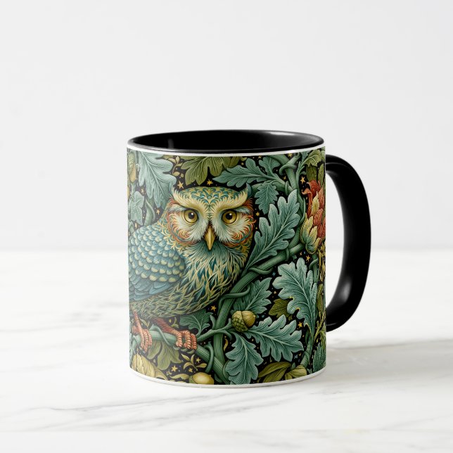 Weise Eule & Efeu William Morris Stil Malerei Kuns Tasse (VorderseiteRechts)