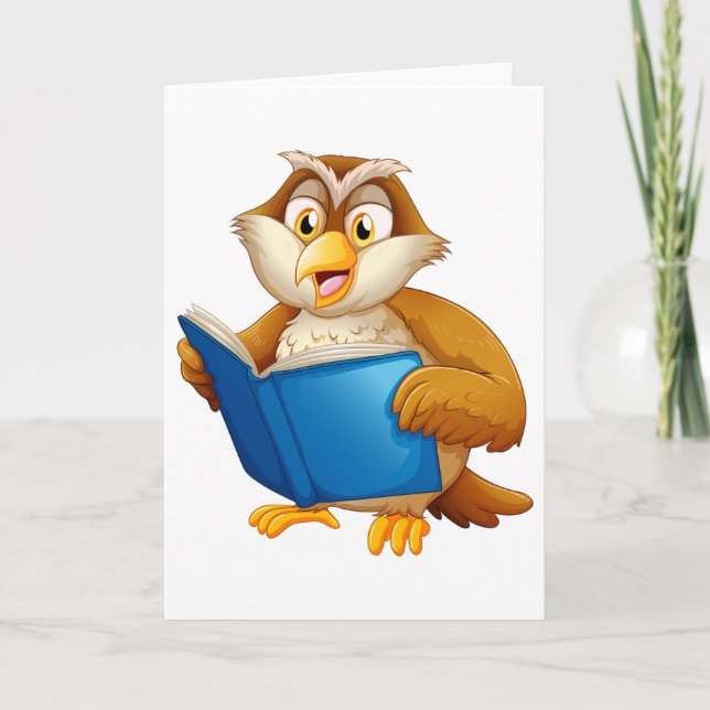 Weise Eule liest Buch Karte (Vorderseite)