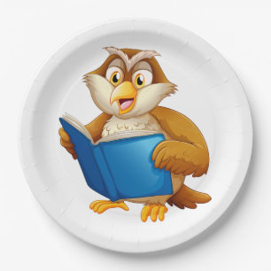 Weise Eule liest Buch Pappteller