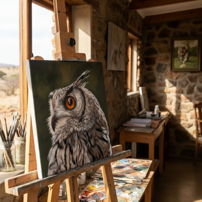 Weise Eule malt Klein Leinwanddruck (On Easel (size may vary))