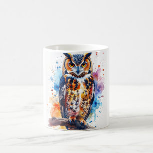 Weise Eule Wasserfarben-Tasse für Naturliebhaber Kaffeetasse