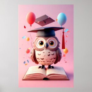 Weise Eulen-Abschlussmütze auf einem Buch thronend Poster