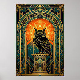 Weise Eulen-Silhouette Art Deco Mitternachtsgold Poster