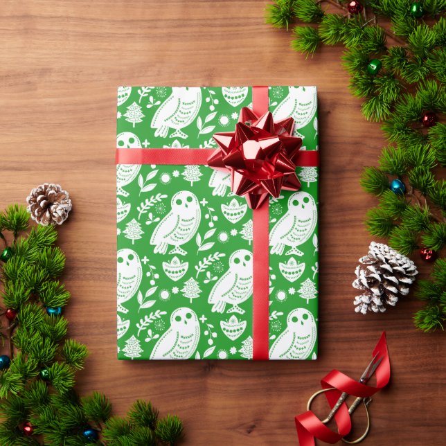 Weise Eulen-Volks kunst Grüne Feiertage Geschenkpapier (Feiertagsgeschenk)