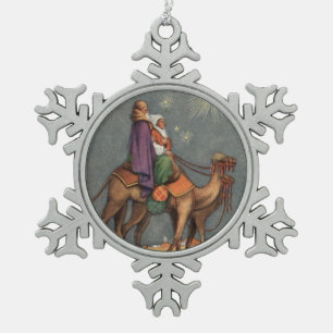 Weise Männer, Kamel Vintage Kunst Schneeflocken Or Zinn-Ornament