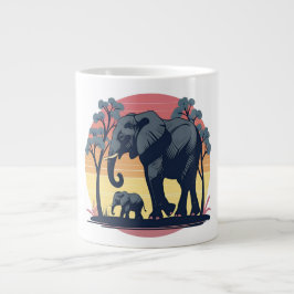 weise und wild - Retro Elephant Family Sunset Jumbo-Tasse