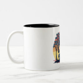 weise und wild - Retro Elephant Family Sunset Zweifarbige Tasse